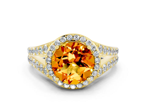 Yellow gold Round Cut Citrine Split Shank Halo Ring with Four-Prong Setting_12