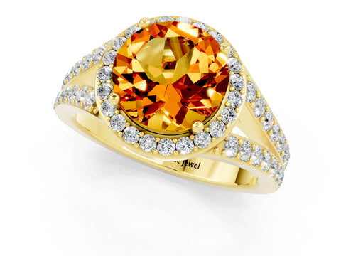 Yellow gold Round Cut Citrine Split Shank Halo Ring with Four-Prong Setting_13