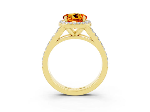 Yellow gold Round Cut Citrine Split Shank Halo Ring with Four-Prong Setting_15