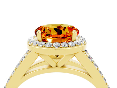 Yellow gold Round Cut Citrine Split Shank Halo Ring with Four-Prong Setting_16