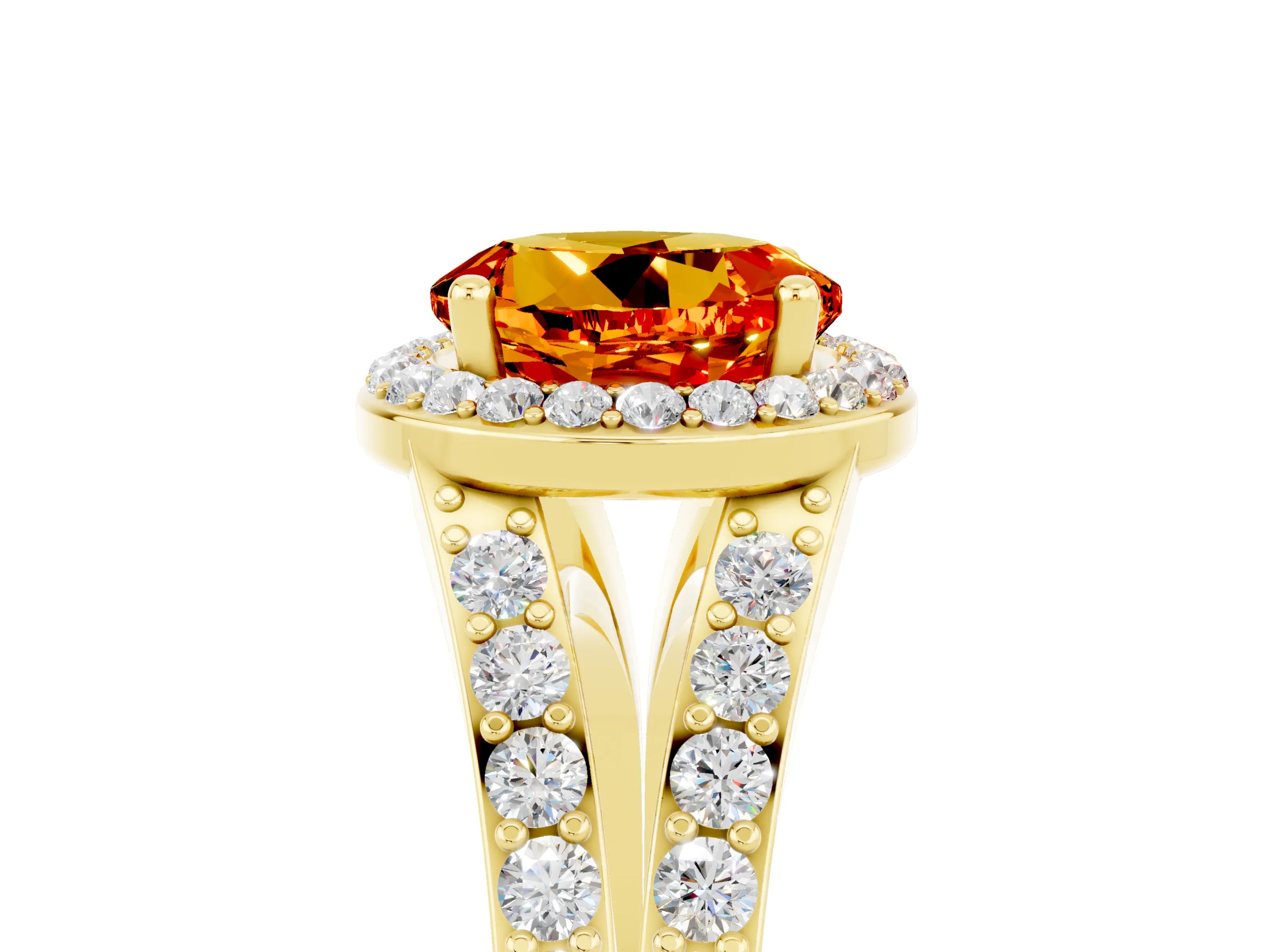 Yellow gold Round Cut Citrine Split Shank Halo Ring with Four-Prong Setting_17