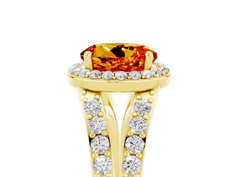 Yellow gold Round Cut Citrine Split Shank Halo Ring with Four-Prong Setting_17