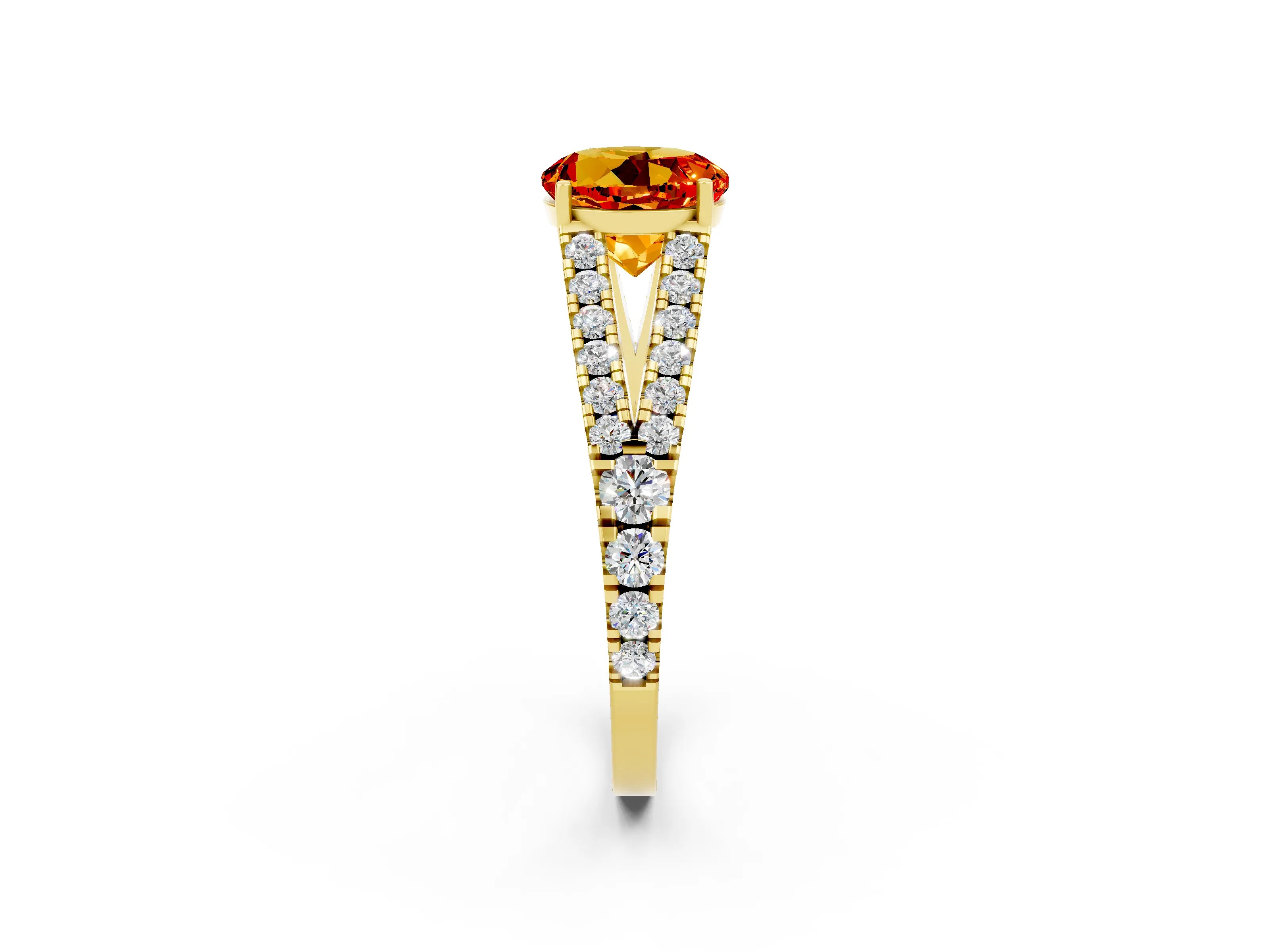 Yellow gold Round Cut Citrine Split Shank Pavé Engagement Ring with Four-Prong Setting_14