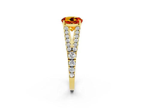 Yellow gold Round Cut Citrine Split Shank Pavé Engagement Ring with Four-Prong Setting_14