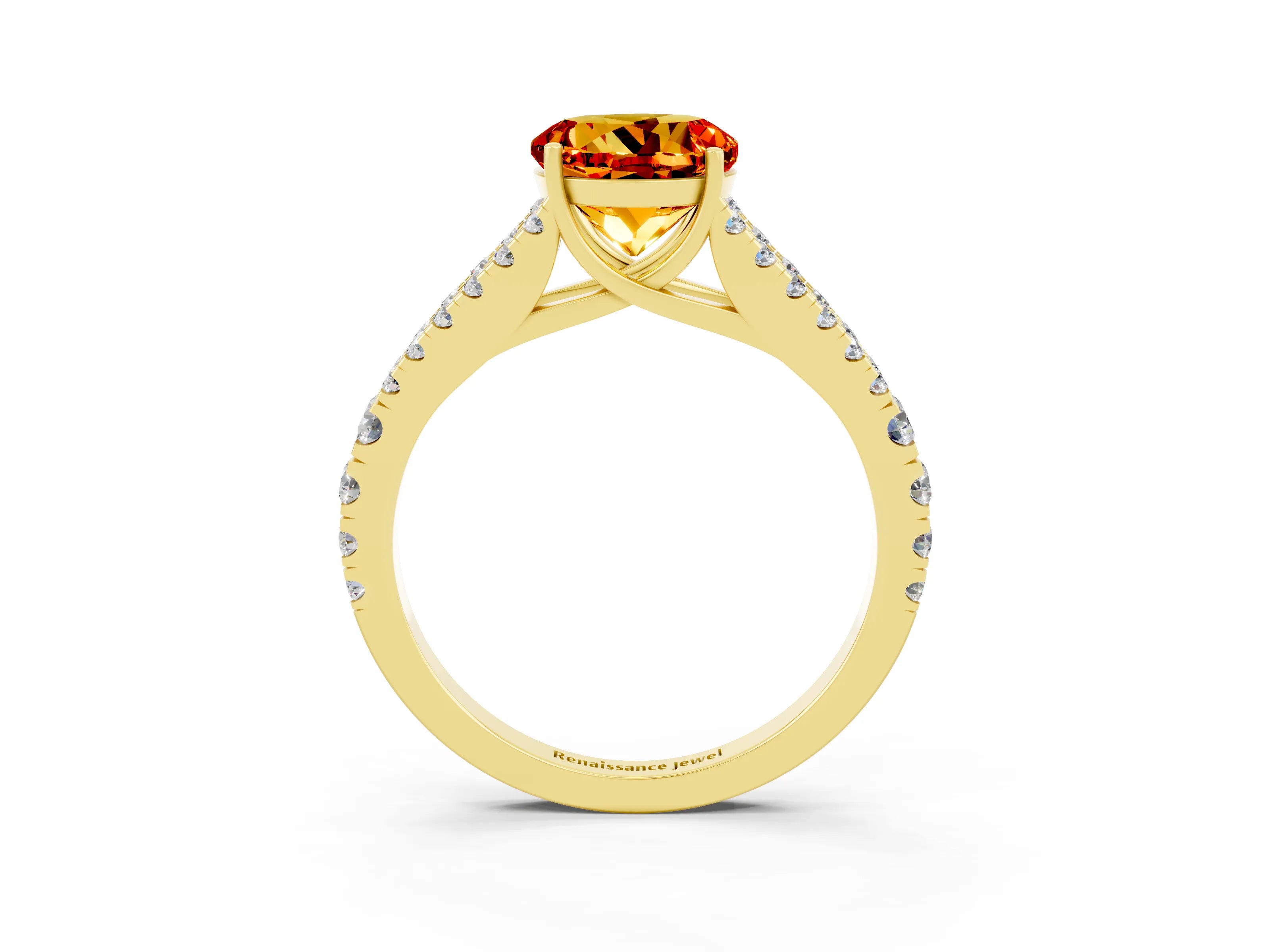 Yellow gold Round Cut Citrine Split Shank Pavé Engagement Ring with Four-Prong Setting_15