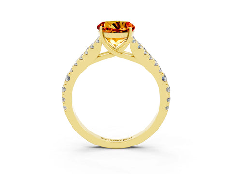 Yellow gold Round Cut Citrine Split Shank Pavé Engagement Ring with Four-Prong Setting_15