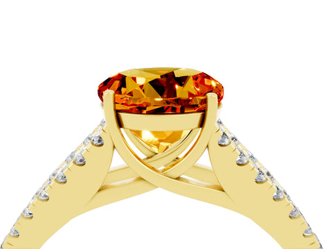 Yellow gold Round Cut Citrine Split Shank Pavé Engagement Ring with Four-Prong Setting_16