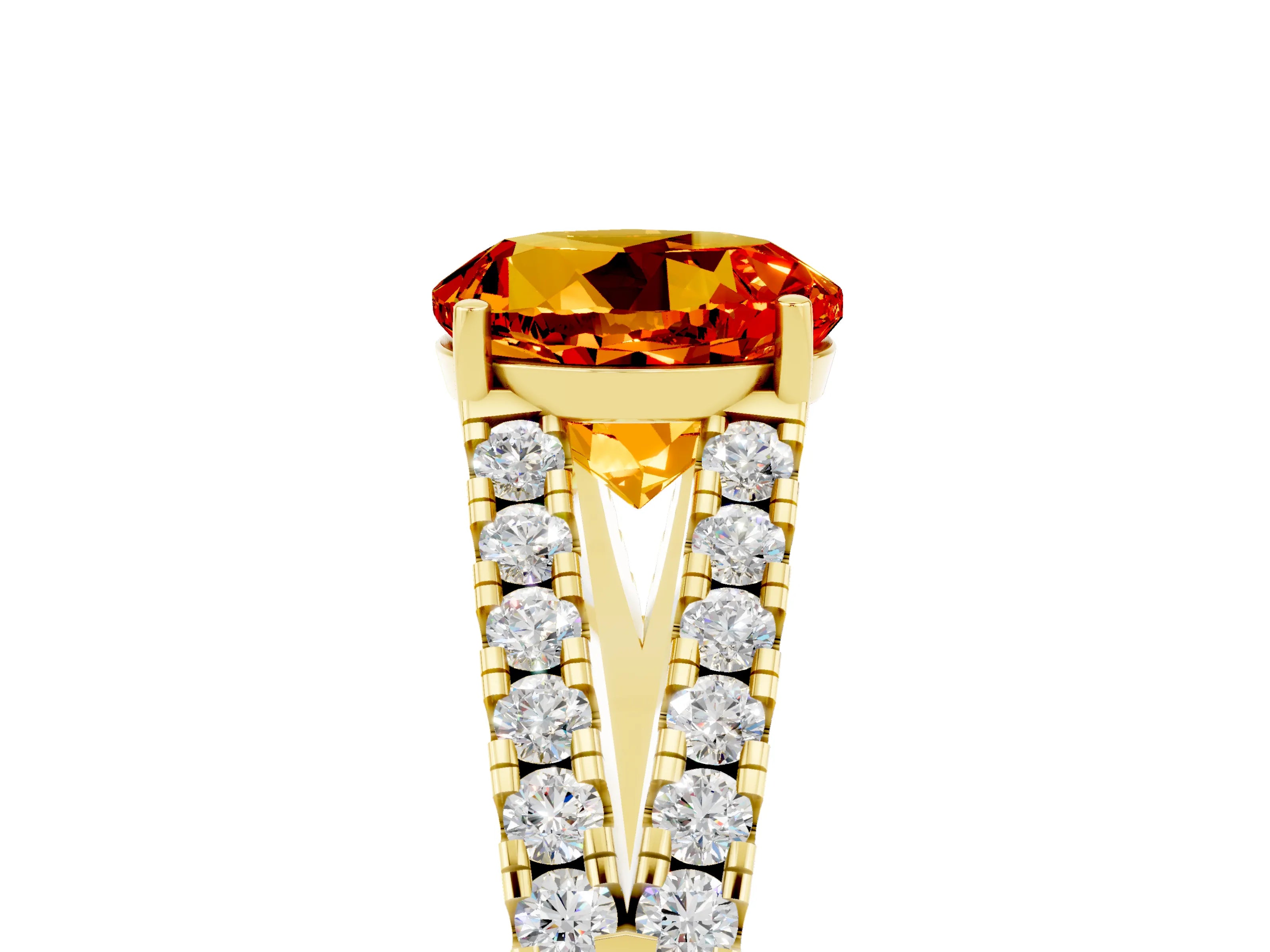 Yellow gold Round Cut Citrine Split Shank Pavé Engagement Ring with Four-Prong Setting_17