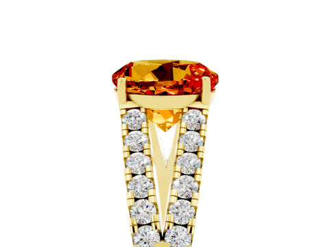 Yellow gold Round Cut Citrine Split Shank Pavé Engagement Ring with Four-Prong Setting_17