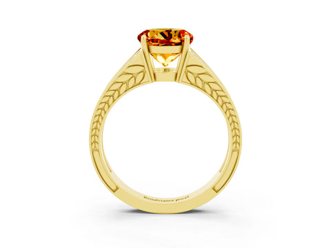 Yellow gold Round Cut Citrine Split Shank Ring with Pavé Band and Four-Prong Setting_3