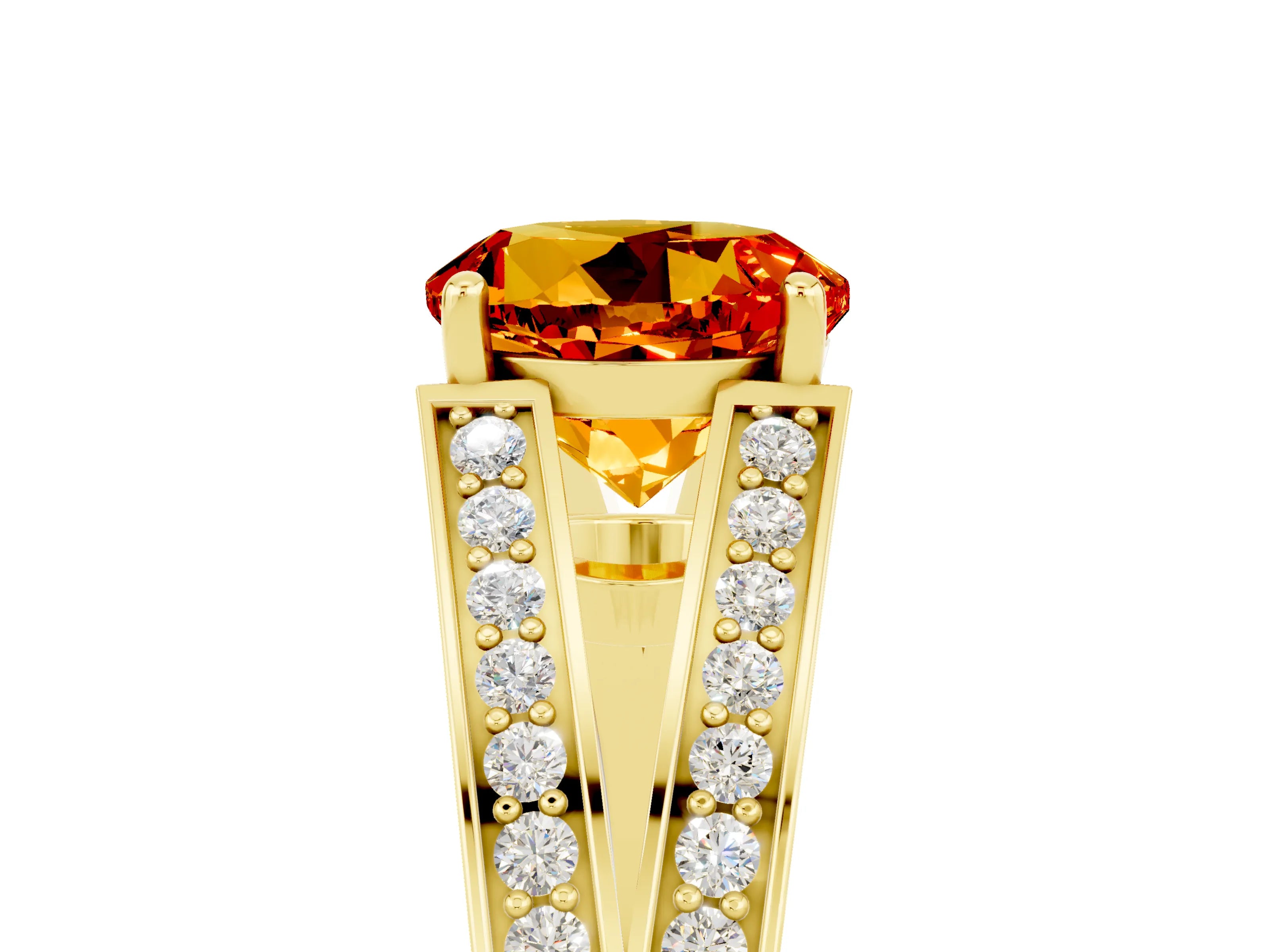 Yellow gold Round Cut Citrine Split Shank Ring with Pavé Band and Four-Prong Setting_5