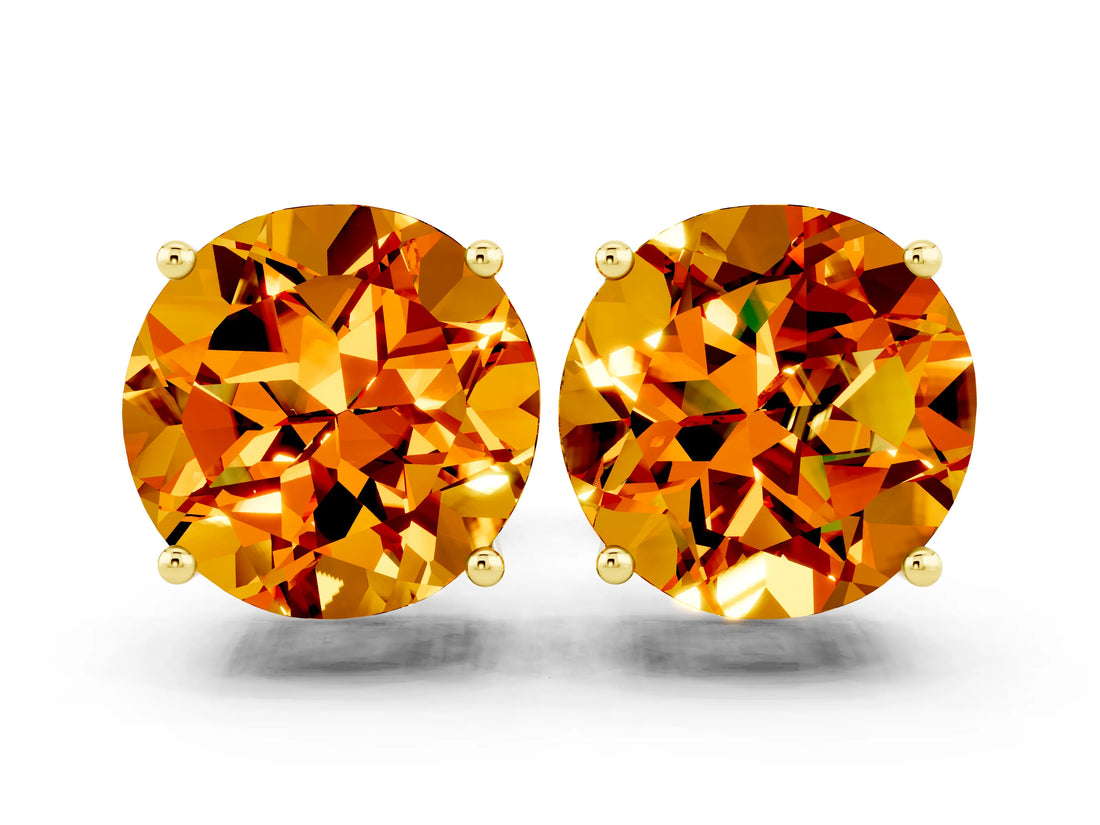 10K Yellow Gold 0.97 Carat Round Citrine Stud Earrings