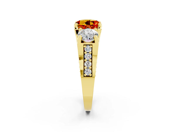 Yellow gold Round Cut Citrine Three-Stone Ring with Channel Set Band and Four-Prong Setting