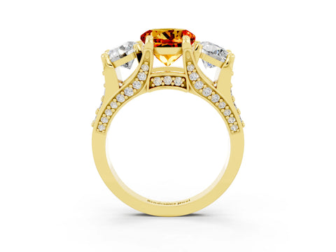 Yellow gold Round Cut Citrine Three-Stone Ring with Channel Set Band and Four-Prong Setting_3