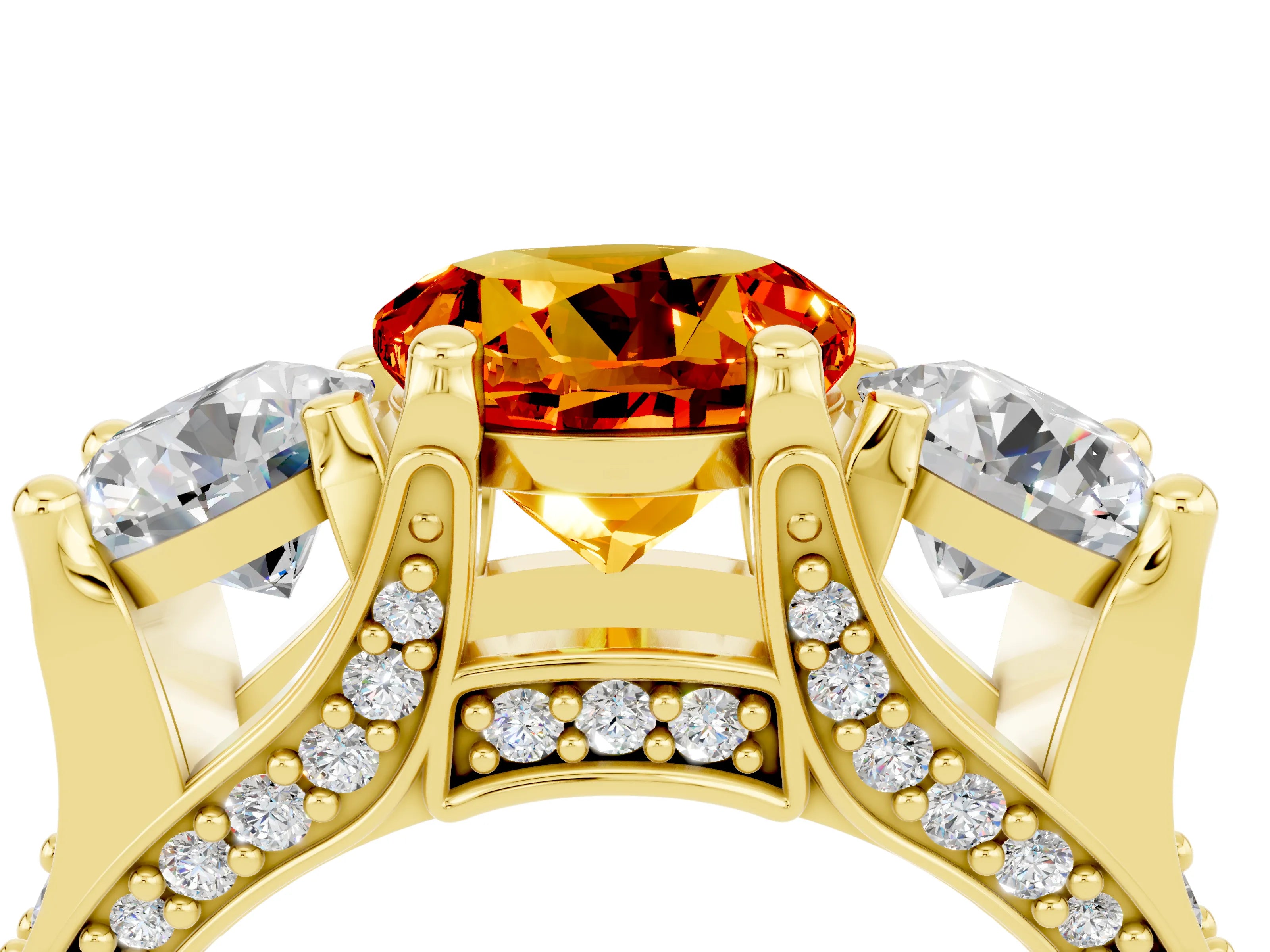Yellow gold Round Cut Citrine Three-Stone Ring with Channel Set Band and Four-Prong Setting_4