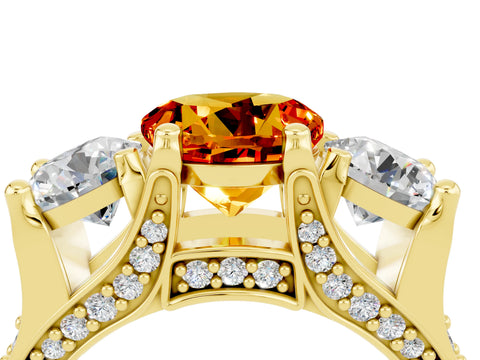 Yellow gold Round Cut Citrine Three-Stone Ring with Channel Set Band and Four-Prong Setting_4