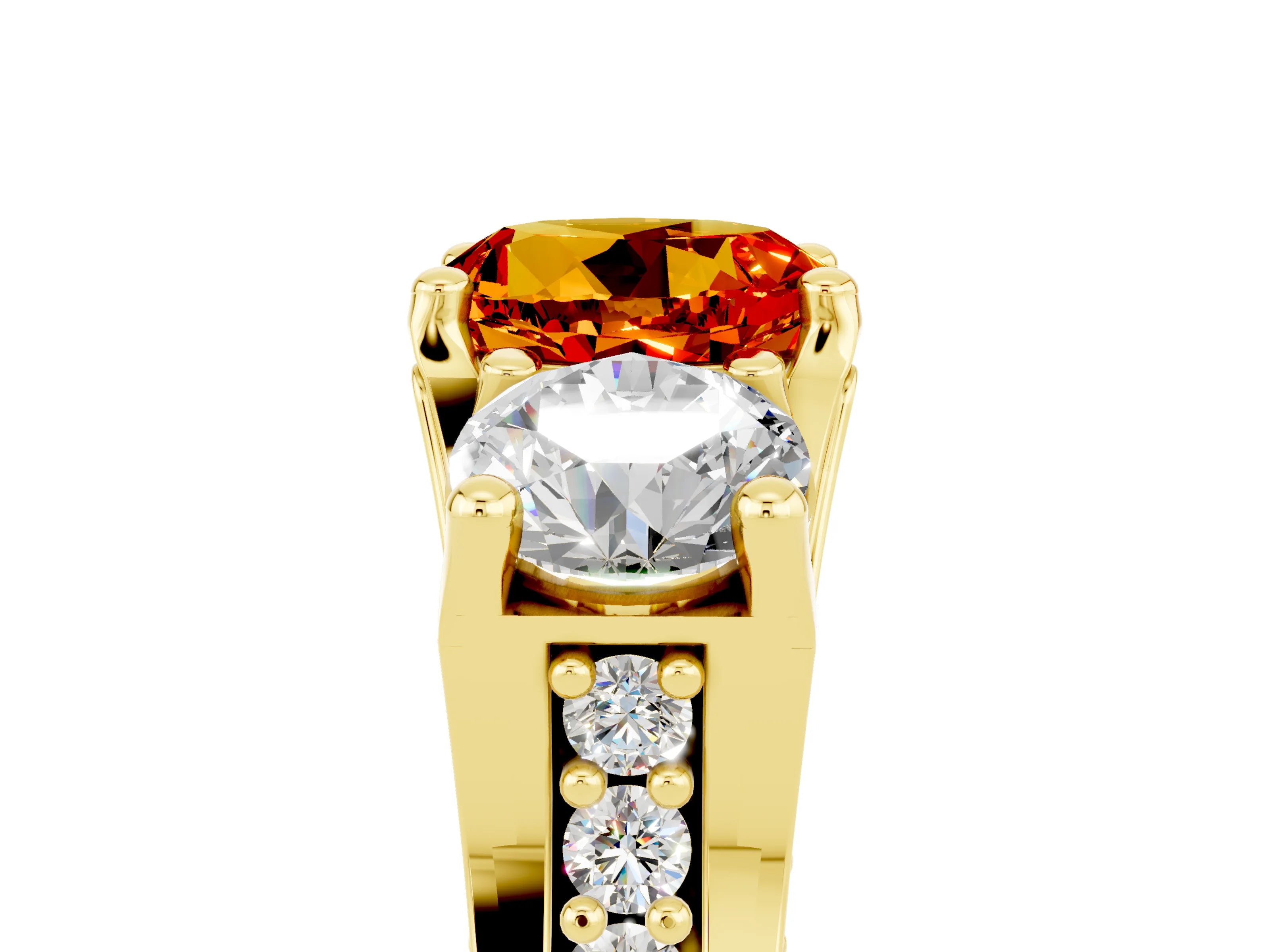 Yellow gold Round Cut Citrine Three-Stone Ring with Channel Set Band and Four-Prong Setting_5