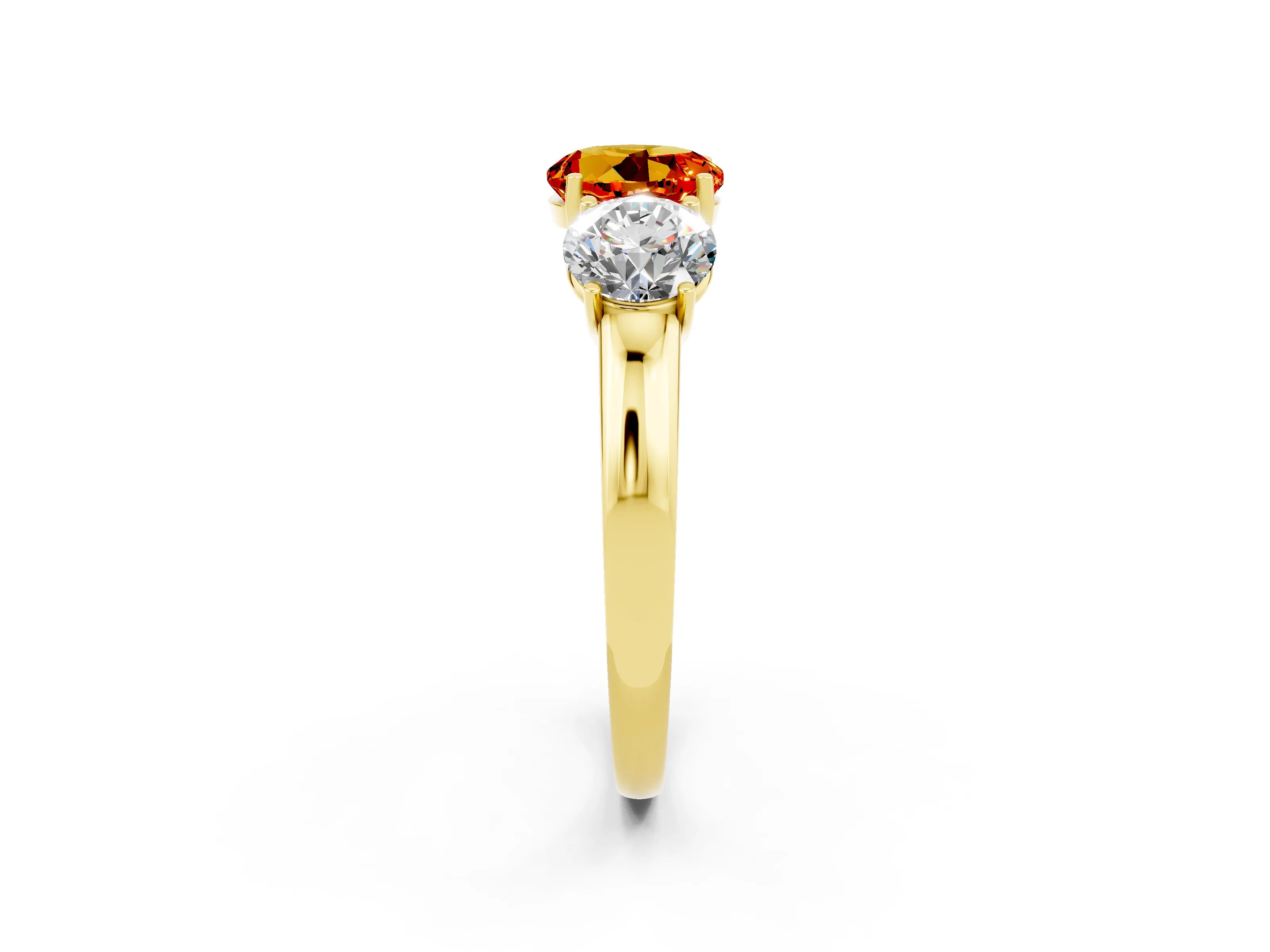 Yellow gold Round Cut Citrine Three-Stone Ring with Four-Prong Setting and Classic Band_2