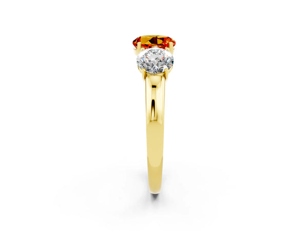 Yellow gold Round Cut Citrine Three-Stone Ring with Four-Prong Setting and Classic Band