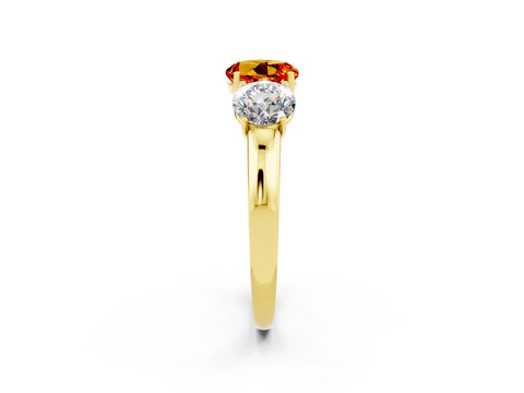 Yellow gold Round Cut Citrine Three-Stone Ring with Four-Prong Setting and Classic Band_2