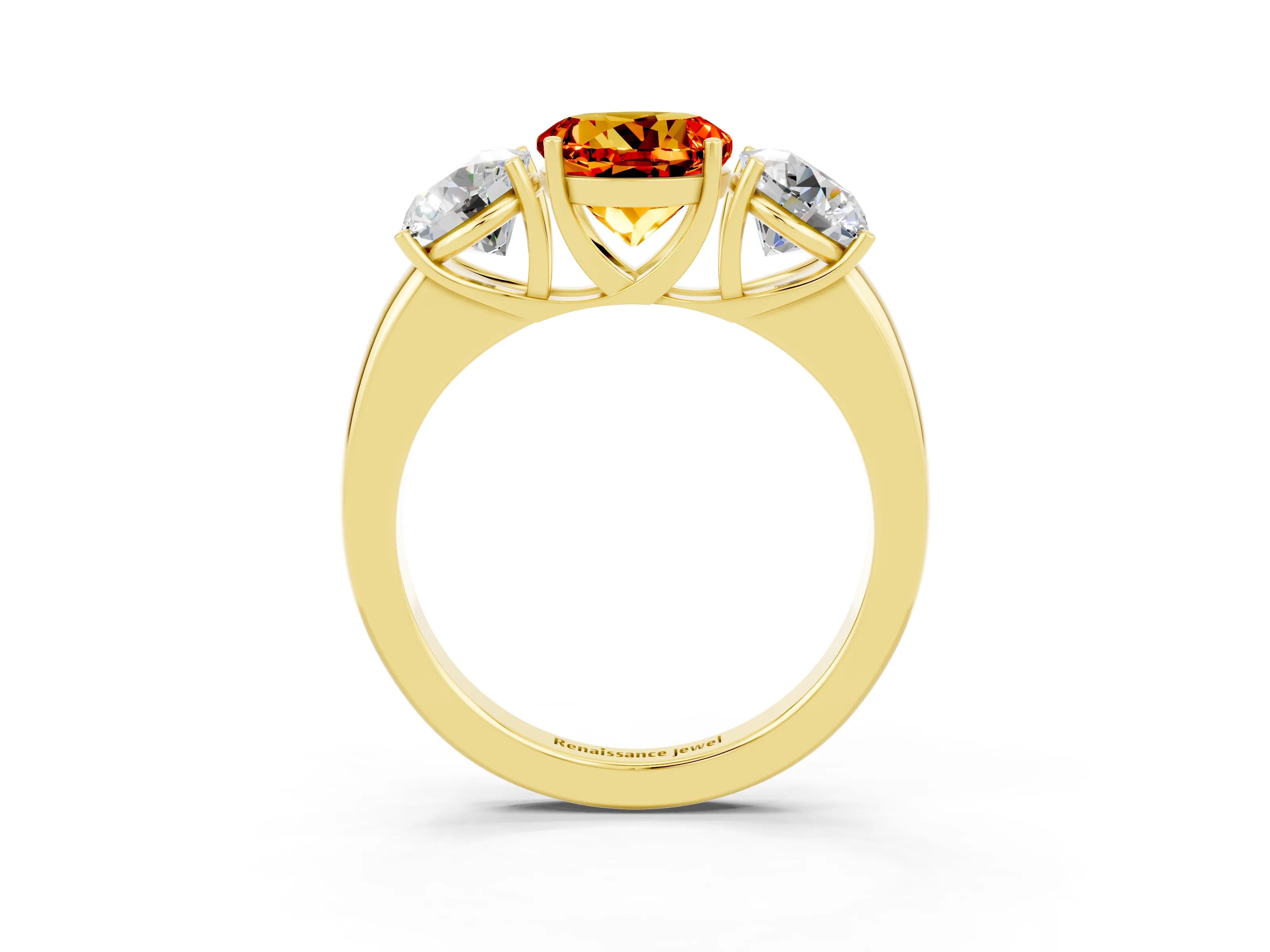 Yellow gold Round Cut Citrine Three-Stone Ring with Four-Prong Setting and Classic Band_3