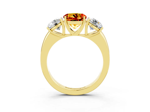 Yellow gold Round Cut Citrine Three-Stone Ring with Four-Prong Setting and Classic Band_3