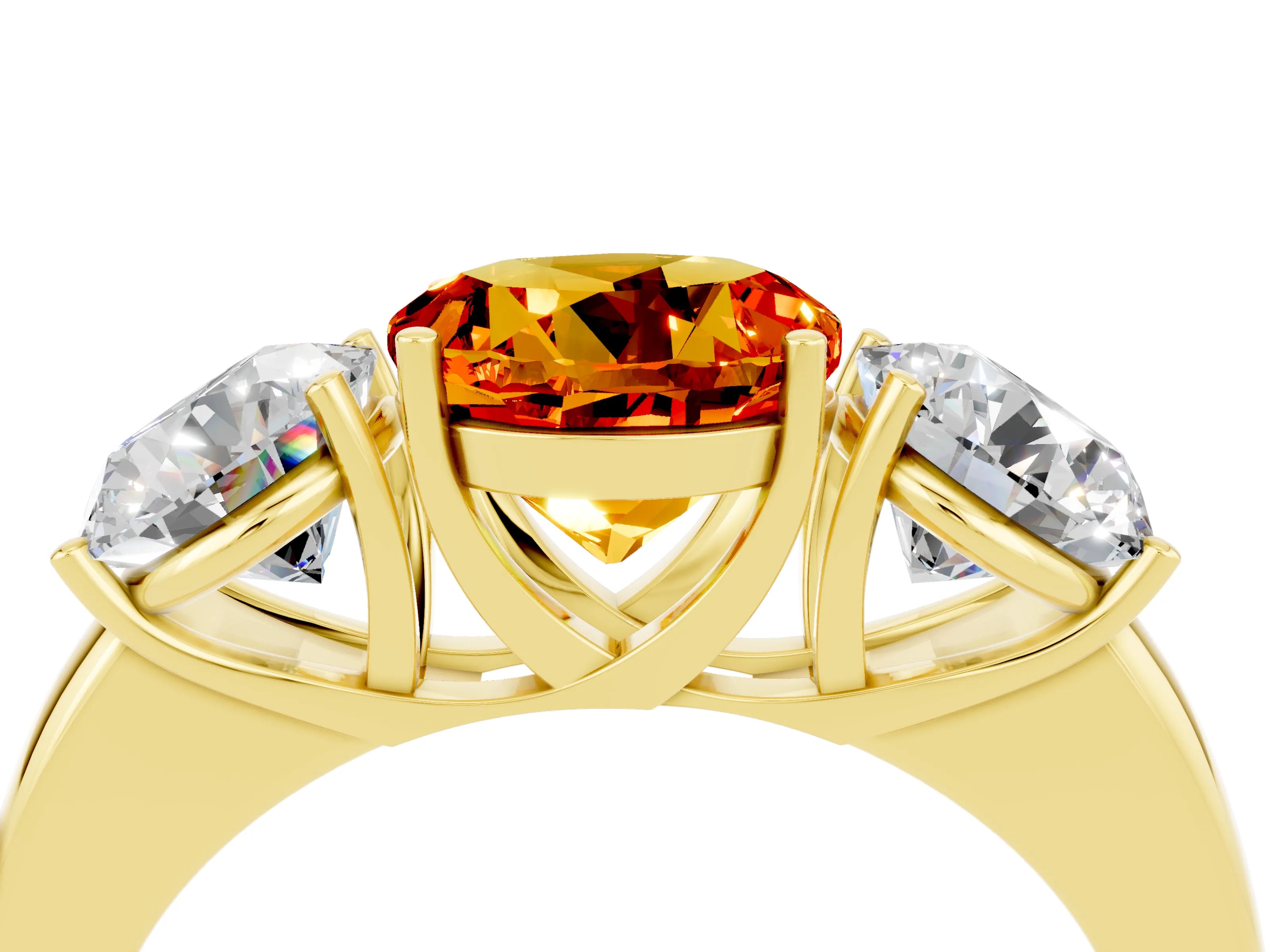Yellow gold Round Cut Citrine Three-Stone Ring with Four-Prong Setting and Classic Band_4