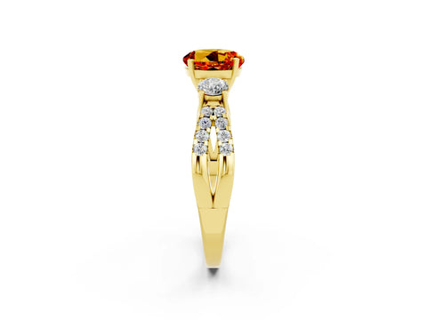 Yellow gold Round Cut Citrine Three-Stone Ring with Pavé Split Shank and Four-Prong Setting_2