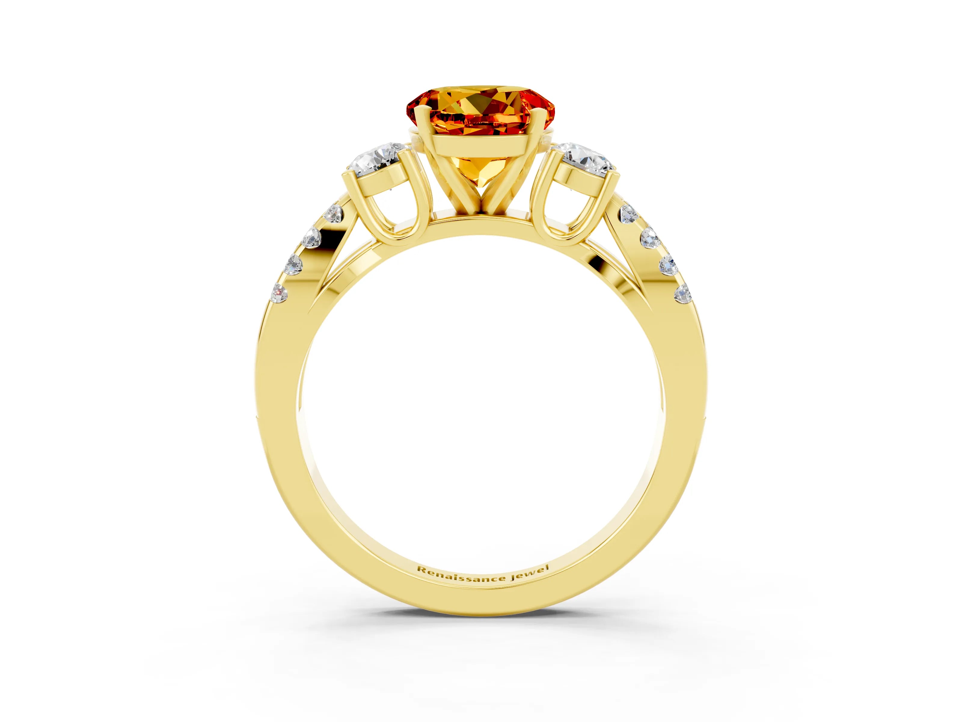 Yellow gold Round Cut Citrine Three-Stone Ring with Pavé Split Shank and Four-Prong Setting_3