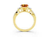 Yellow gold Round Cut Citrine Three-Stone Ring with Pavé Split Shank and Four-Prong Setting_3