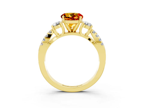 Yellow gold Round Cut Citrine Three-Stone Ring with Pavé Split Shank and Four-Prong Setting_3