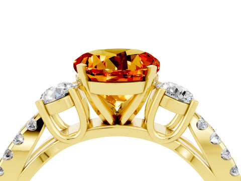 Yellow gold Round Cut Citrine Three-Stone Ring with Pavé Split Shank and Four-Prong Setting_4