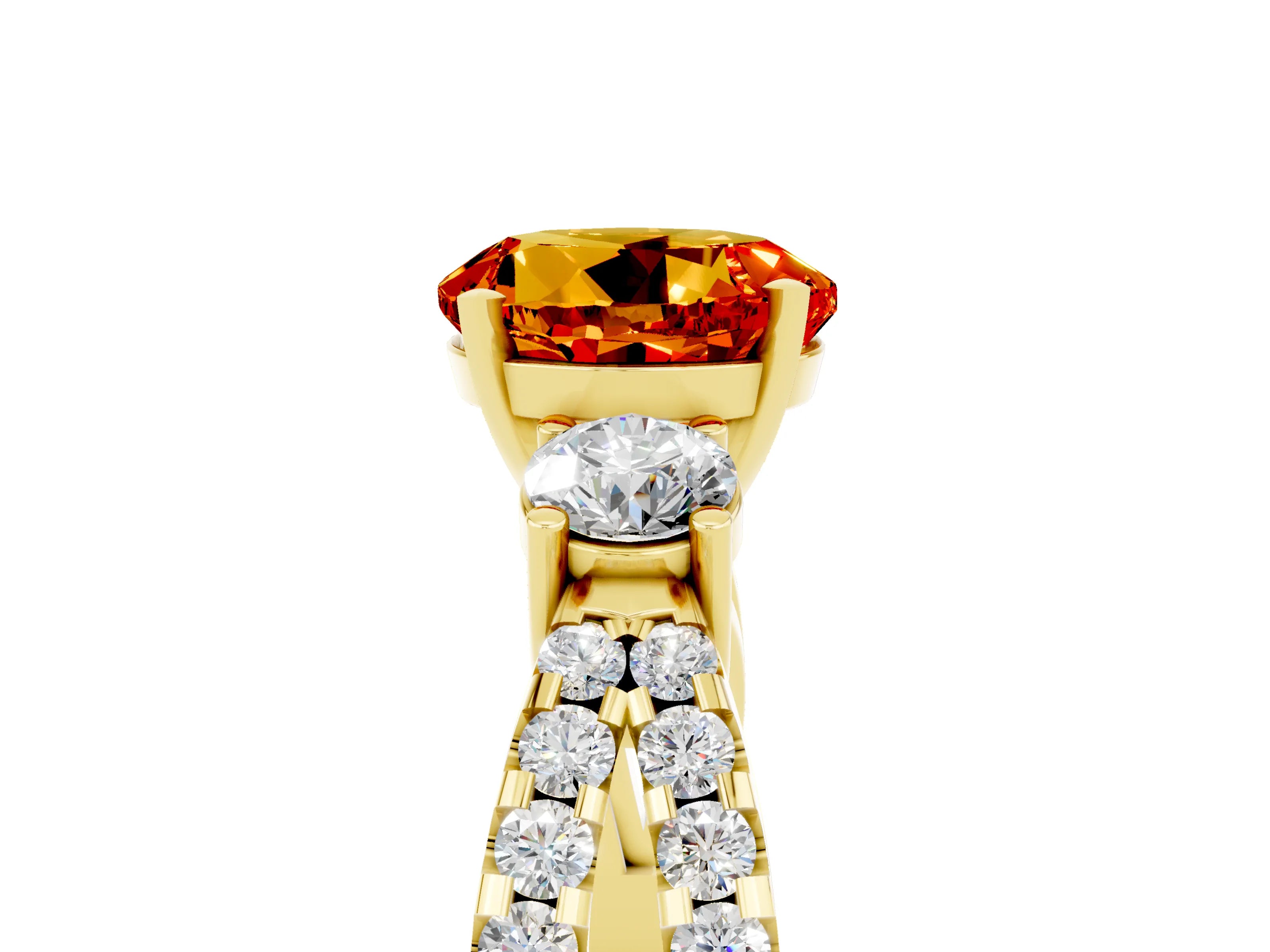 Yellow gold Round Cut Citrine Three-Stone Ring with Pavé Split Shank and Four-Prong Setting_5