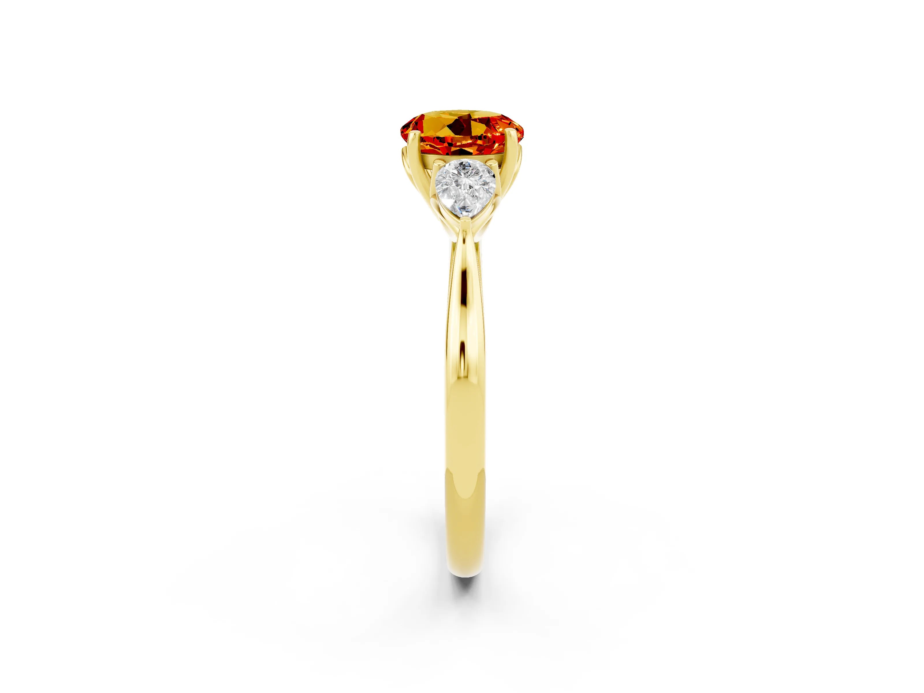 Yellow gold Round Cut Citrine Three-Stone Ring with Pear Side Stones and Four-Prong Setting_14