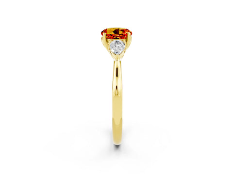 Yellow gold Round Cut Citrine Three-Stone Ring with Pear Side Stones and Four-Prong Setting_14