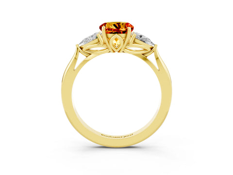Yellow gold Round Cut Citrine Three-Stone Ring with Pear Side Stones and Four-Prong Setting_15