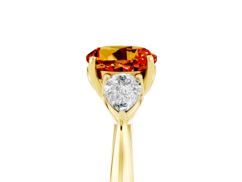 Yellow gold Round Cut Citrine Three-Stone Ring with Pear Side Stones and Four-Prong Setting_17