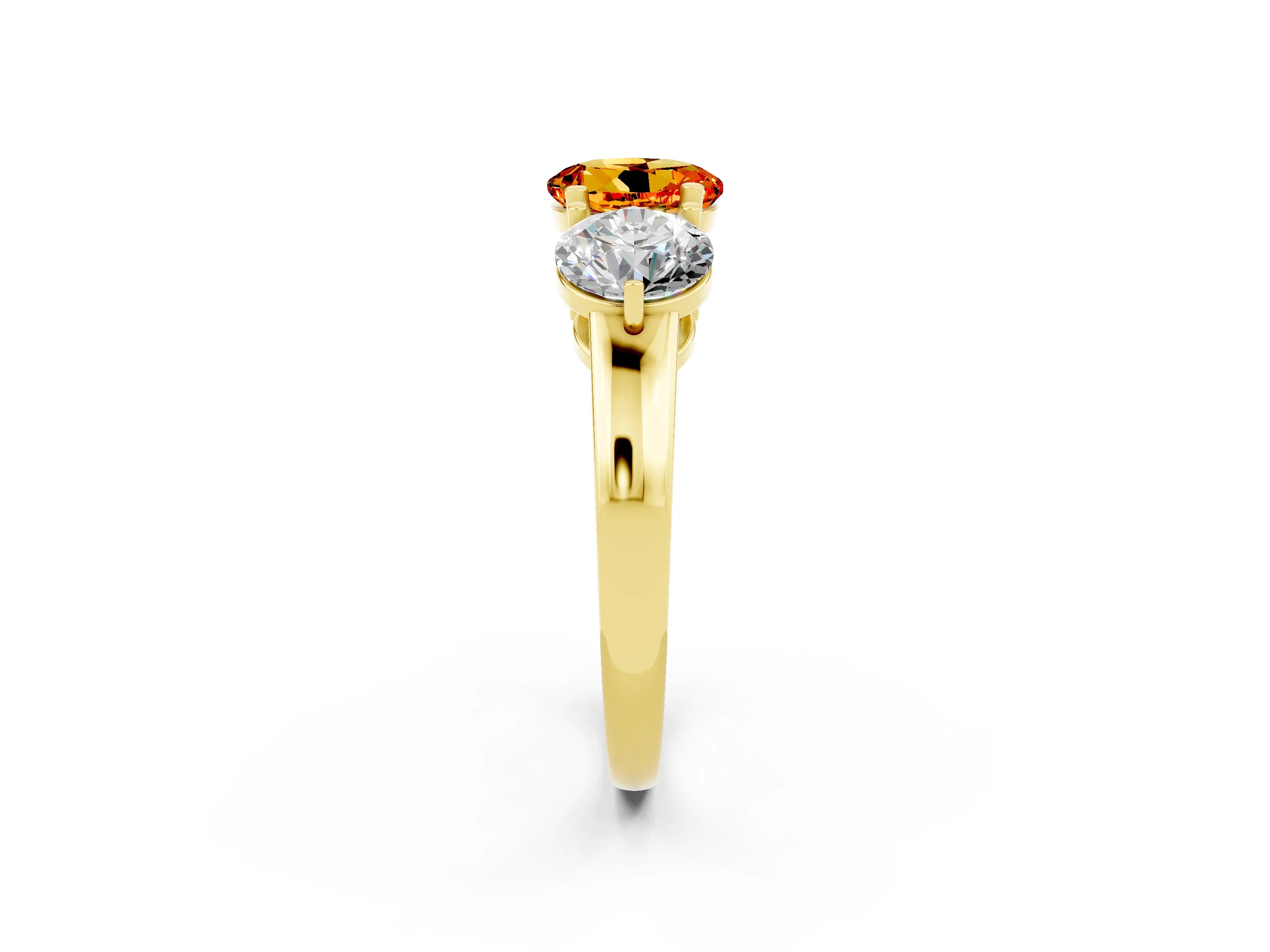 Yellow gold Round Cut Citrine Three-Stone Ring with Prong Setting and Classic Band_2