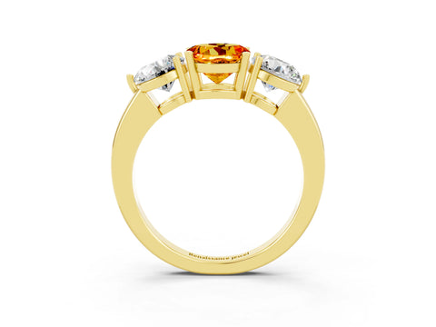 Yellow gold Round Cut Citrine Three-Stone Ring with Prong Setting and Classic Band_3