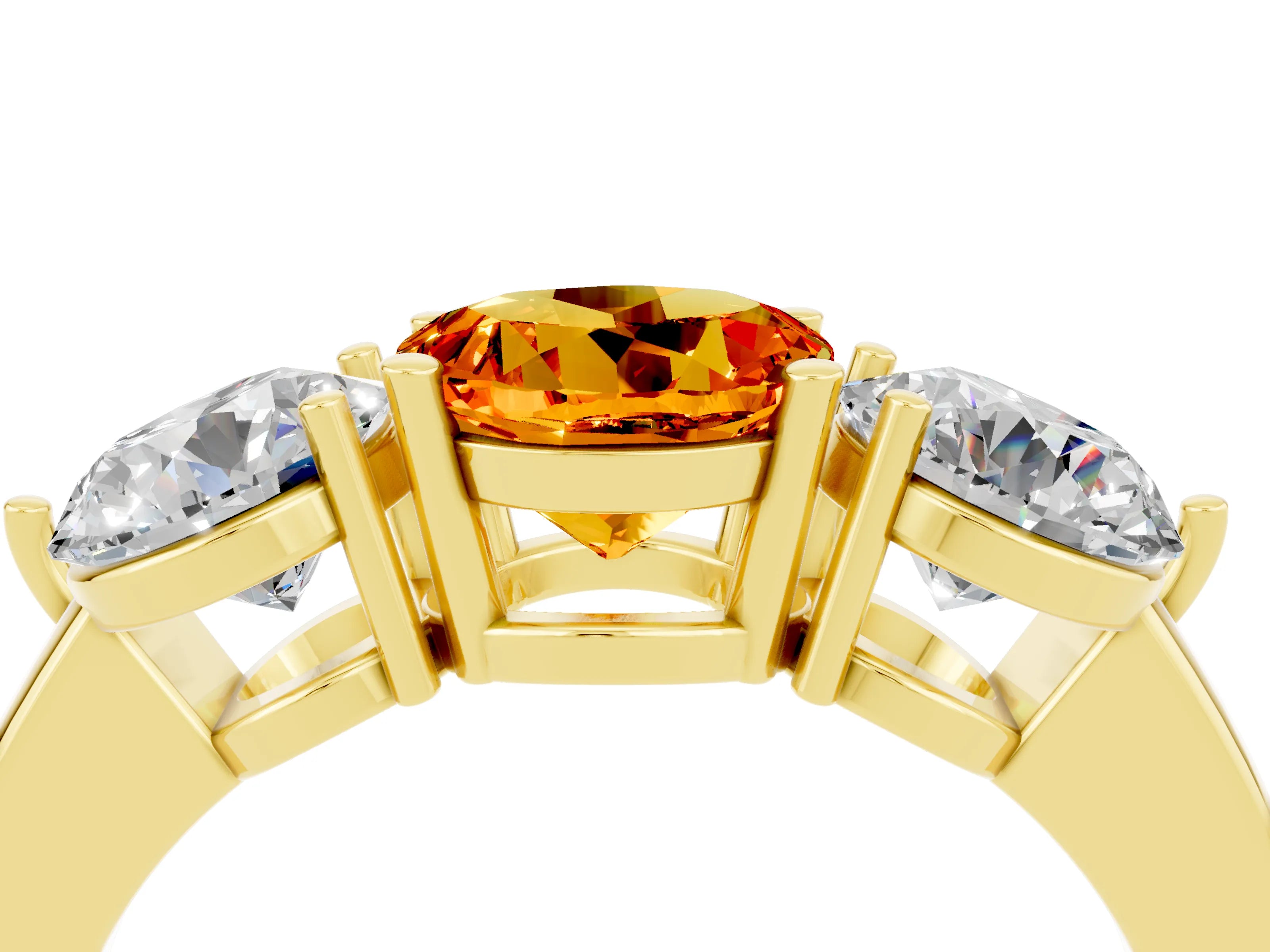 Yellow gold Round Cut Citrine Three-Stone Ring with Prong Setting and Classic Band_4
