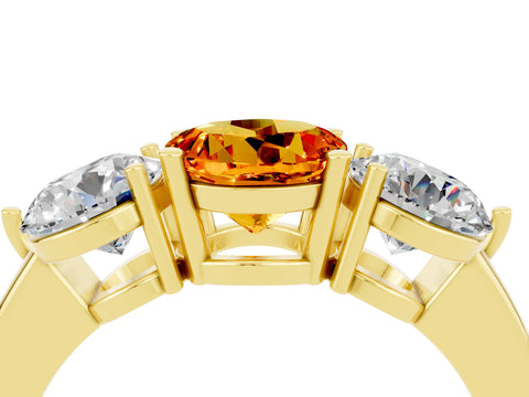 Yellow gold Round Cut Citrine Three-Stone Ring with Prong Setting and Classic Band_4