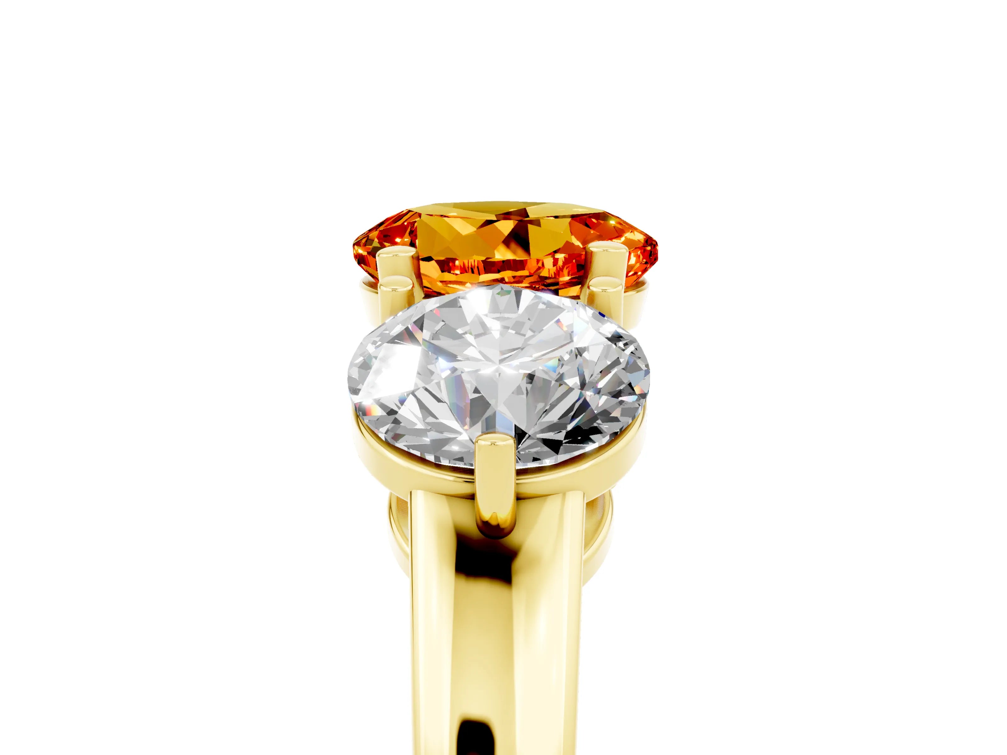 Yellow gold Round Cut Citrine Three-Stone Ring with Prong Setting and Classic Band_5