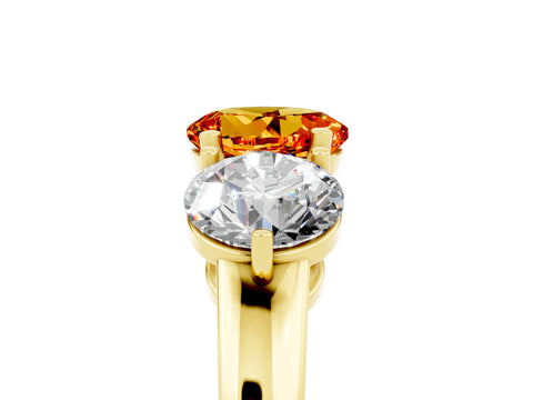 Yellow gold Round Cut Citrine Three-Stone Ring with Prong Setting and Classic Band_5