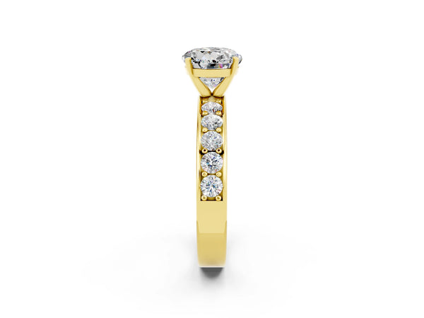 Yellow gold Round Cut Moissanite Engagement Ring with Channel Set Round Band and Prong Setting