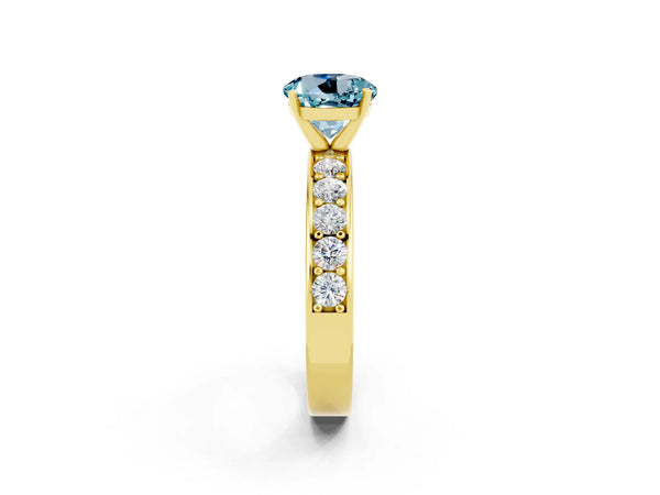 Yellow gold Round Cut Aquamarine Engagement Ring with Channel Set Round Band and Prong Setting