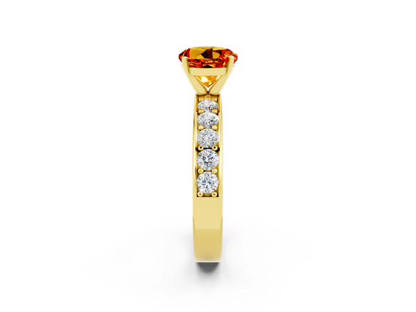 Yellow gold Round Cut Citrine Engagement Ring with Channel Set Round Band and Prong Setting