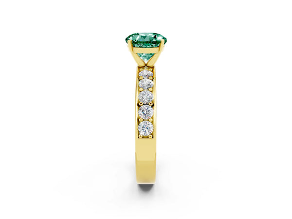 Yellow gold Round Cut Green Sapphire Engagement Ring with Channel Set Round Band and Prong Setting