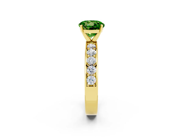 Yellow gold Round Cut Peridot Engagement Ring with Channel Set Round Band and Prong Setting