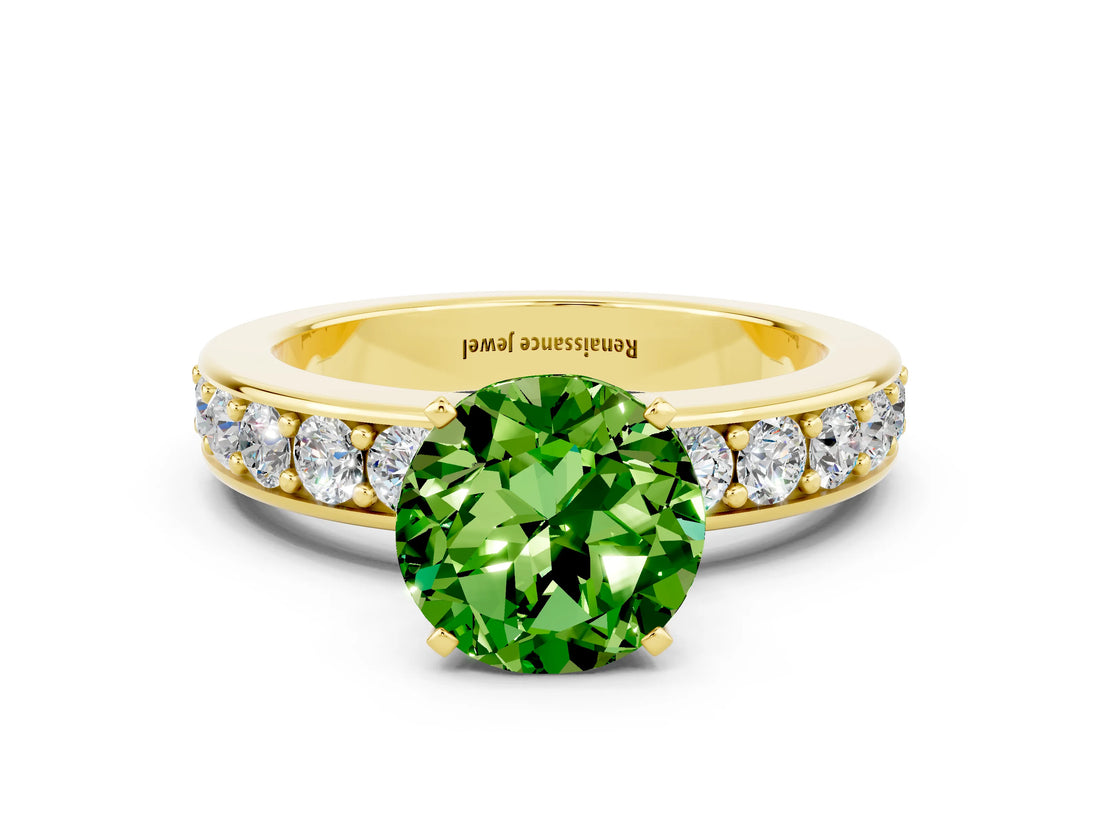 Yellow gold Round Cut Cut Channel Set Diamond Engagement Ring with Four-Prong Setting