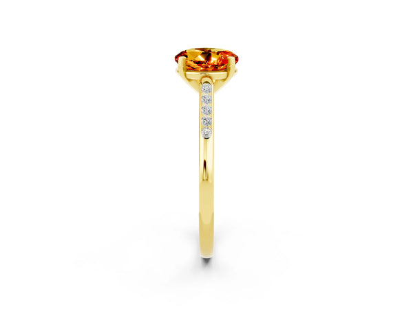 Yellow gold Round Cut Citrine Solitaire Ring with Channel Set Round Band and Prong Setting